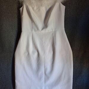 Gianni Bini Strapless White Dress with Feather Detail